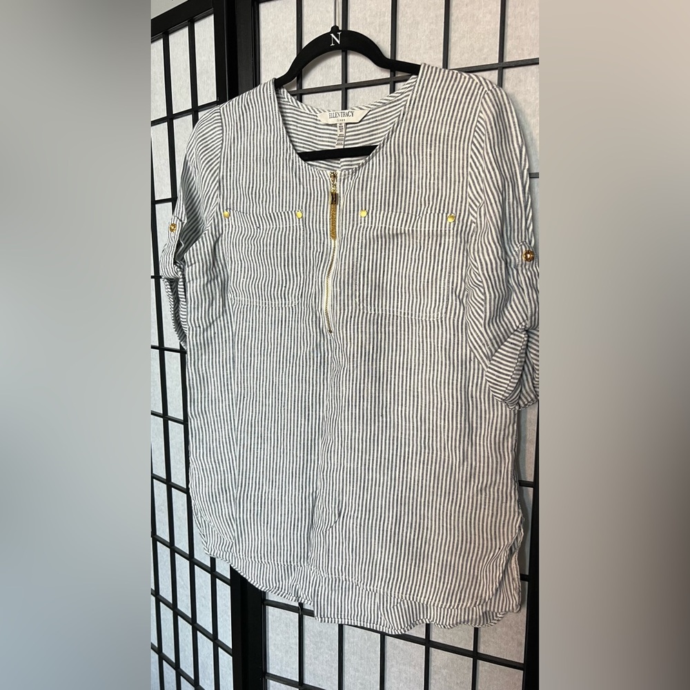 Striped 3/4" Sleeve Blouse